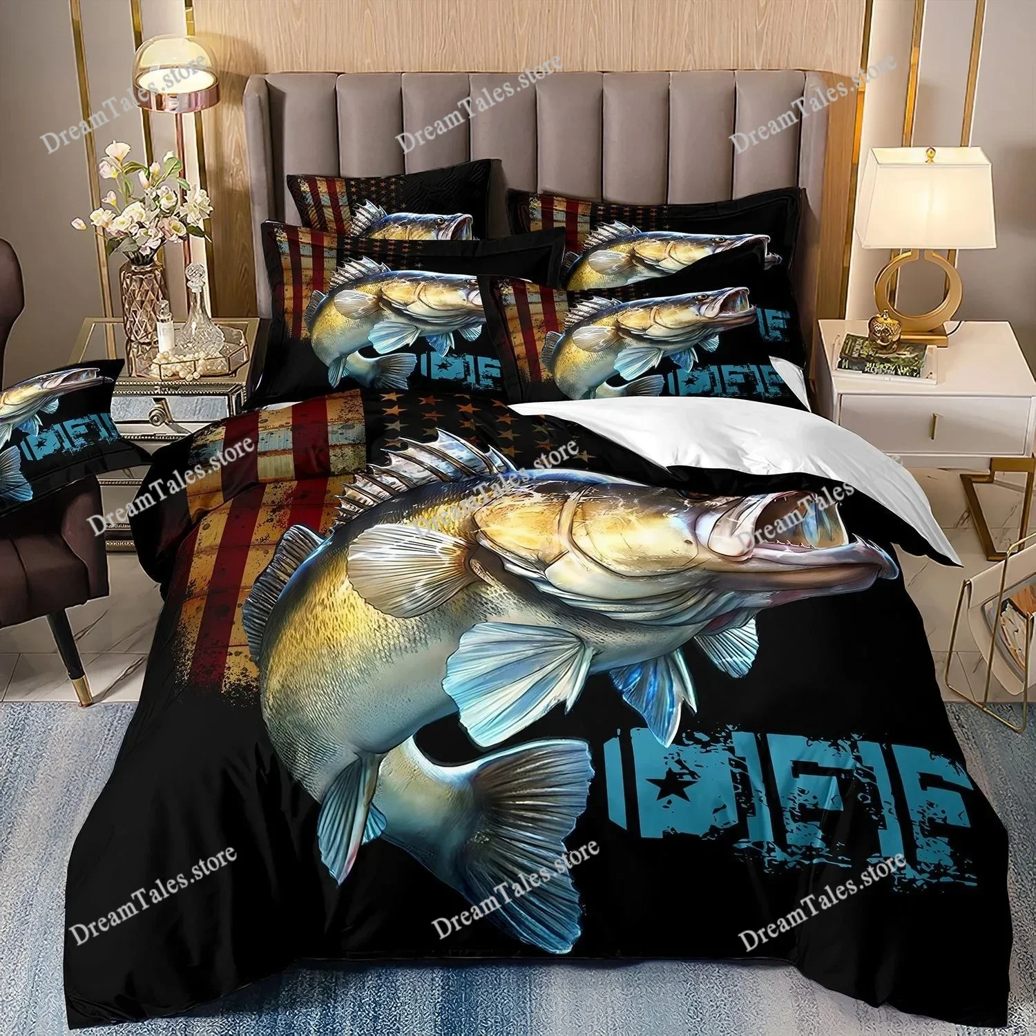 

Teenagers & Fishing Lovers Bedding Set, 3D Digital Printing Home Comfort Polyester Holiday Gift Bedroom Decoration Luxury Gift