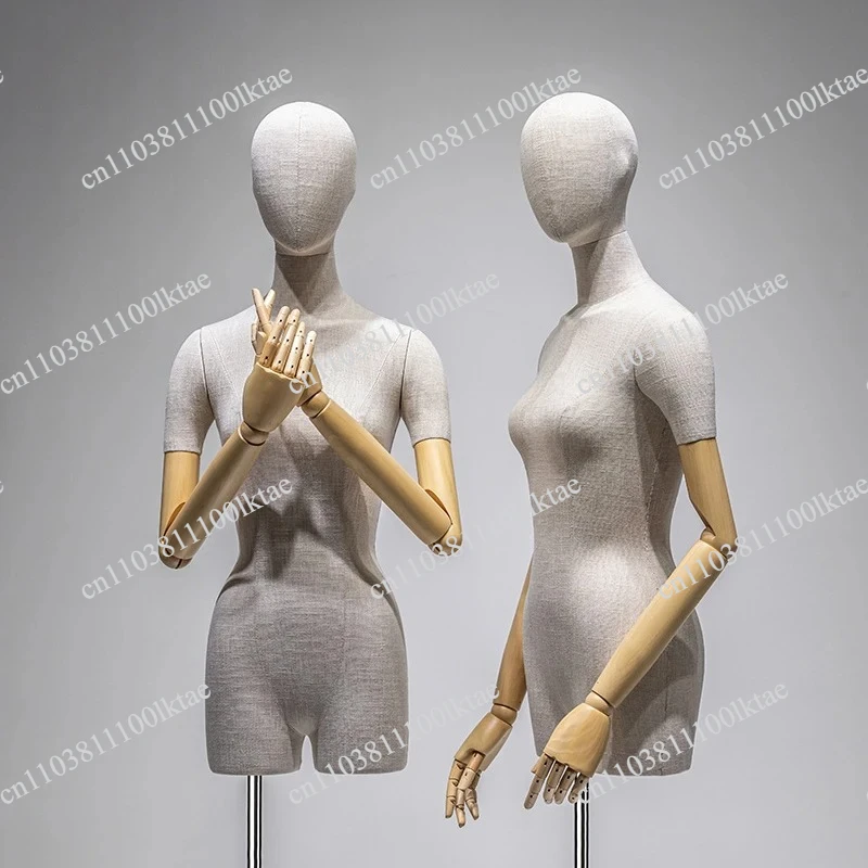 High Quality Bamboo Knot Linen Model Props Upper Body Mannequin Corps Femme Stand Women Dummy with Wooden Hand for Clothing Shop