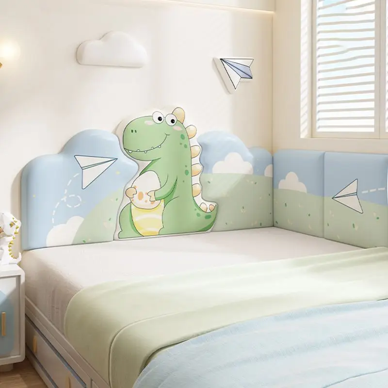 Cartoon Bed Headboard Dinosaur Boy Girl Kids Room Decor Aesthetic Head Board Anti-collision Wall Panel Sticker Tete De Lit