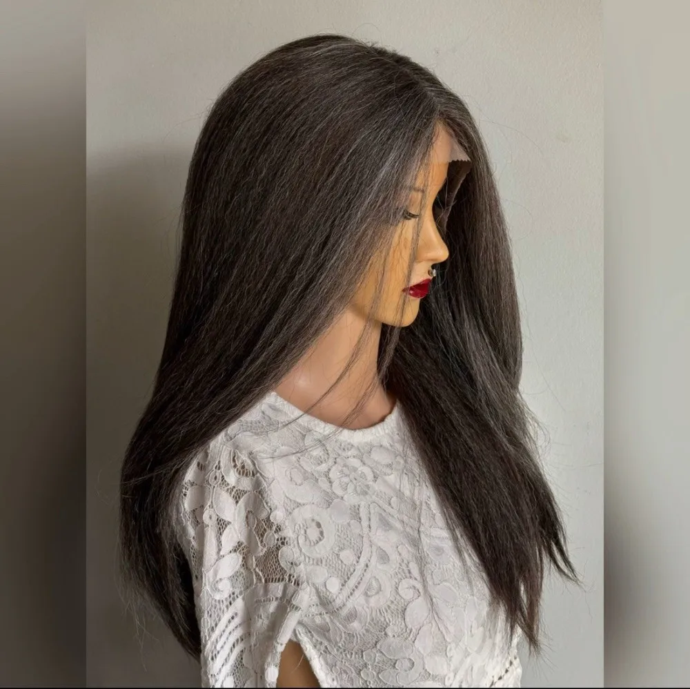 باروكة يومية! بني طويل غريب مع مزيج رمادي، دانتيل أمامي