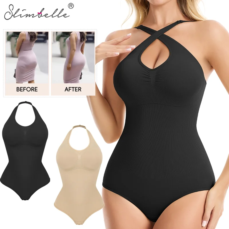 Shapewear Bodysuit Firm - Slimbelle Womens Halter Neck Brief Bodysuit