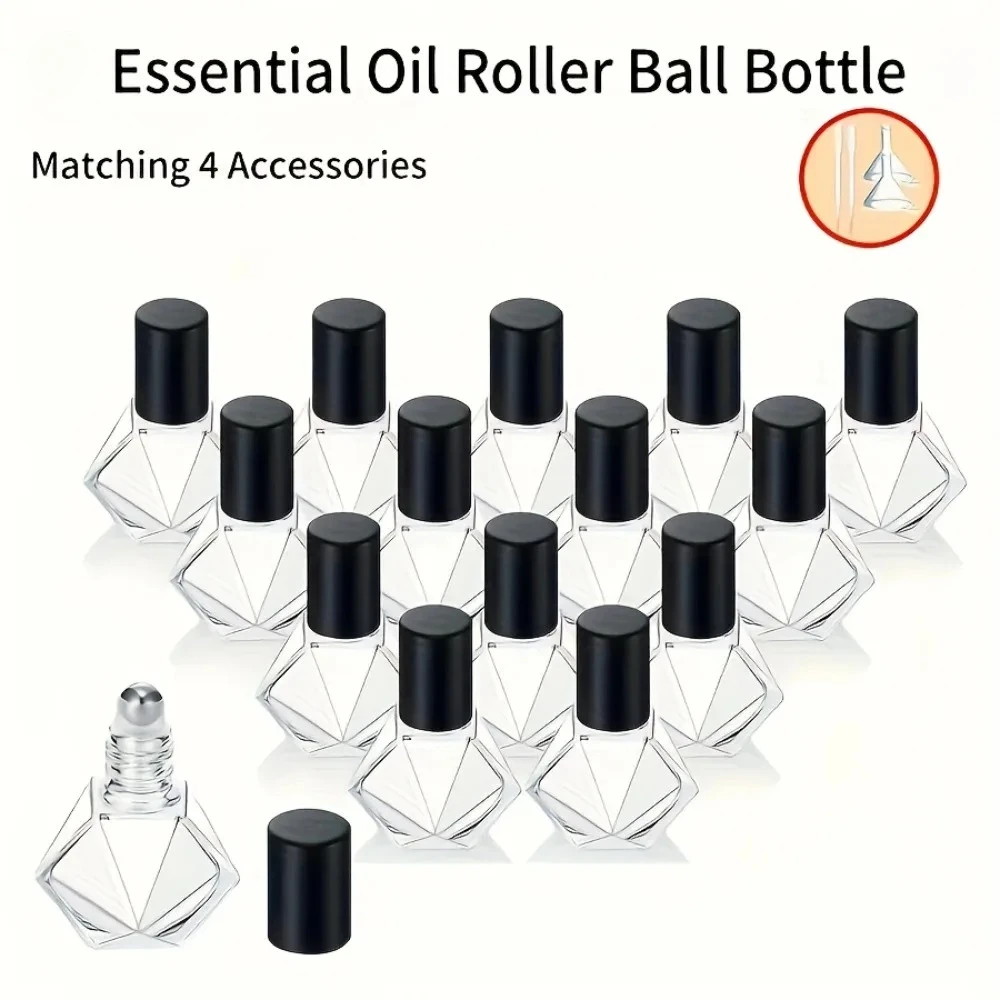 20 Stück 8ml Diamant-Glasrollerflaschen mit Verschluss für ätherische Öle, auslaufsicheres Design, Parfüms, Aromatherapie, tragbarer Behälter – Detail 1