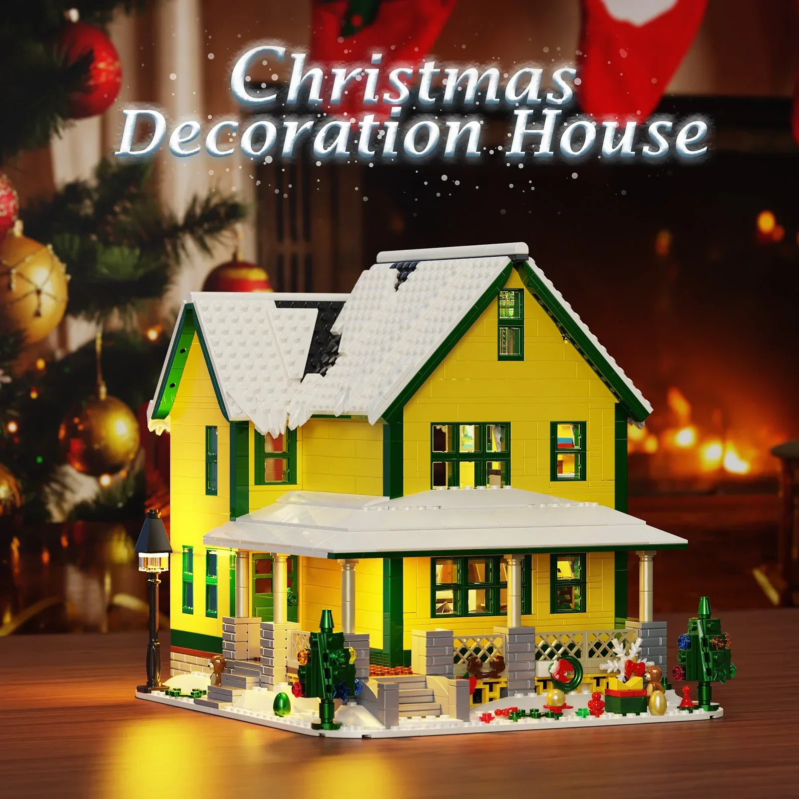 MOC Winter Village Snow House Building Model with LED Light Christmas Story House Building Blocks Set DIY Kids Puzzle Toys Gift