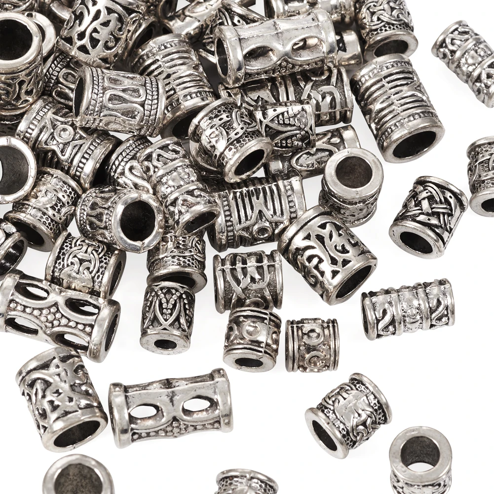 150Pcs Tibetan Style Alloy Column European Beads Metal Large Hole Beads for DIY Bracelet Necklace Jewelry Making Accessories