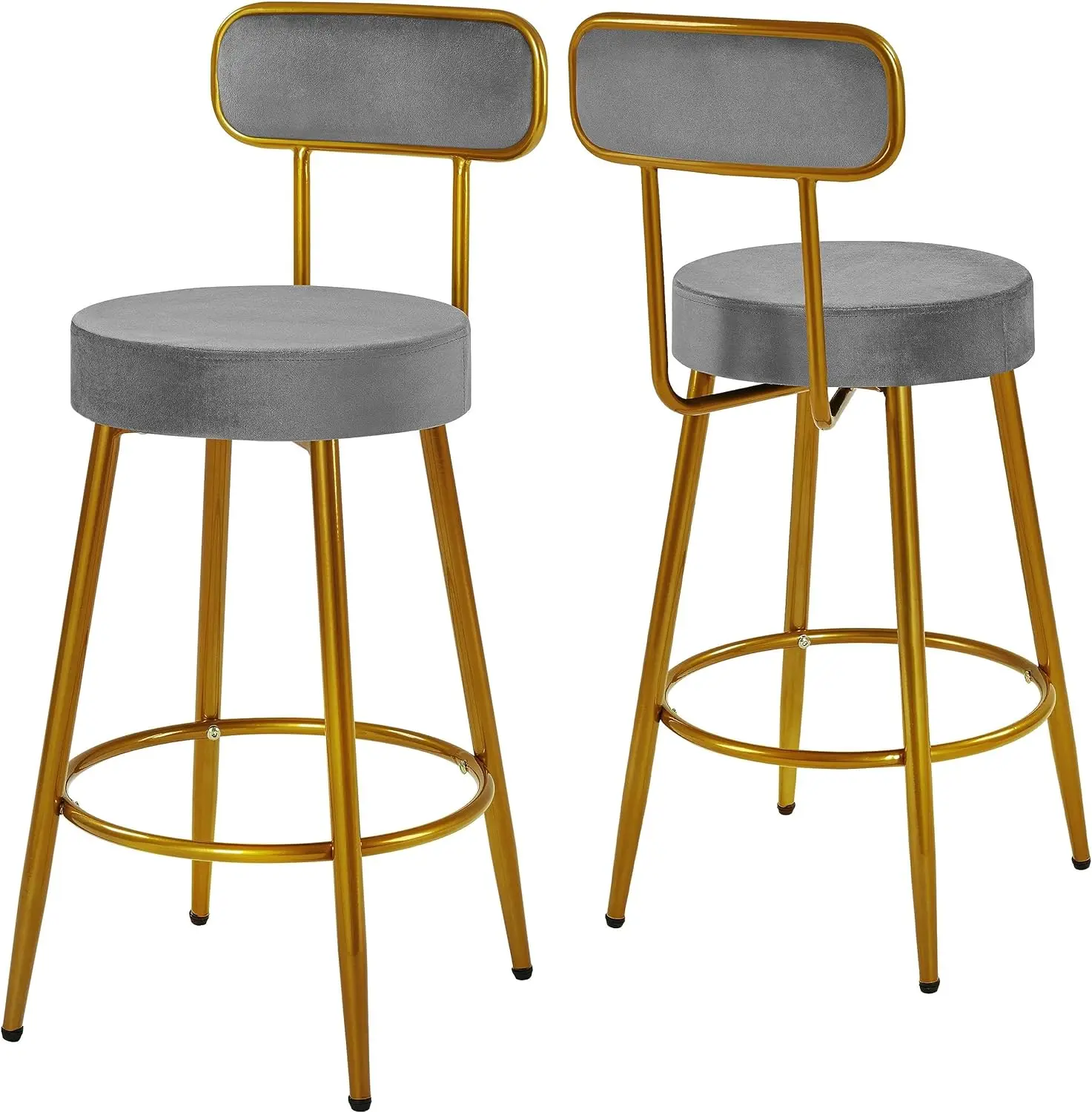 Counter Height Barstools 2PCS Velvet Bar Stool with Backrest & Footrest 26 inch Stool for Kitchen Counter, Dark Gray