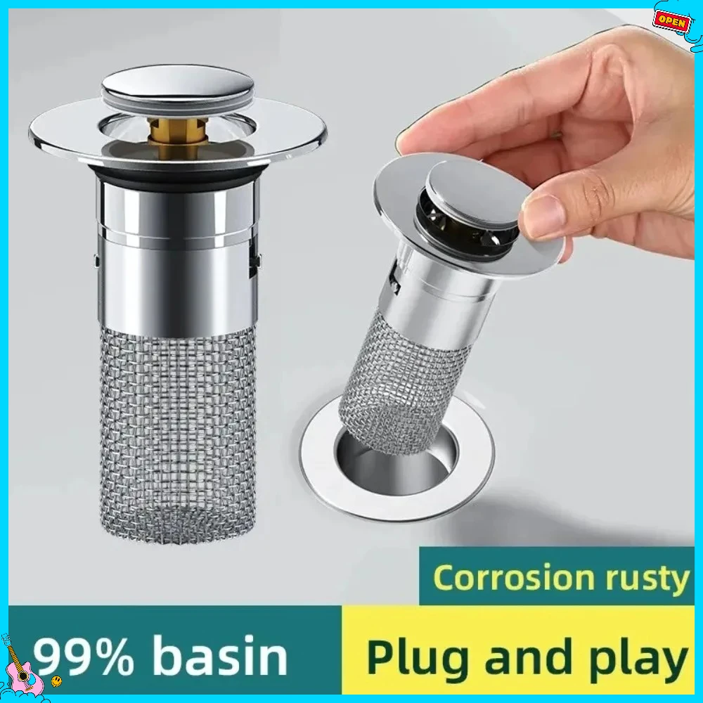 

1PCS Washbasin Leak Plug, Stainless Steel Odor Proof Bouncing Core, Press Type Sink Drain, Universal Accessory for Washbasin