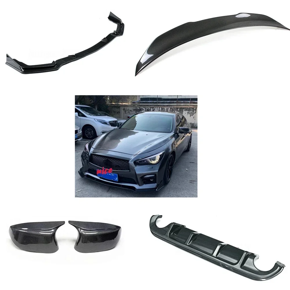 

New！ For Infiniti Q50 2014-2017 Sport Car Carbon Fiber+ABS Front Bumper Splitter+Rear Diffuser Lip+Trunk Spoiler Wing+Mirror Cov