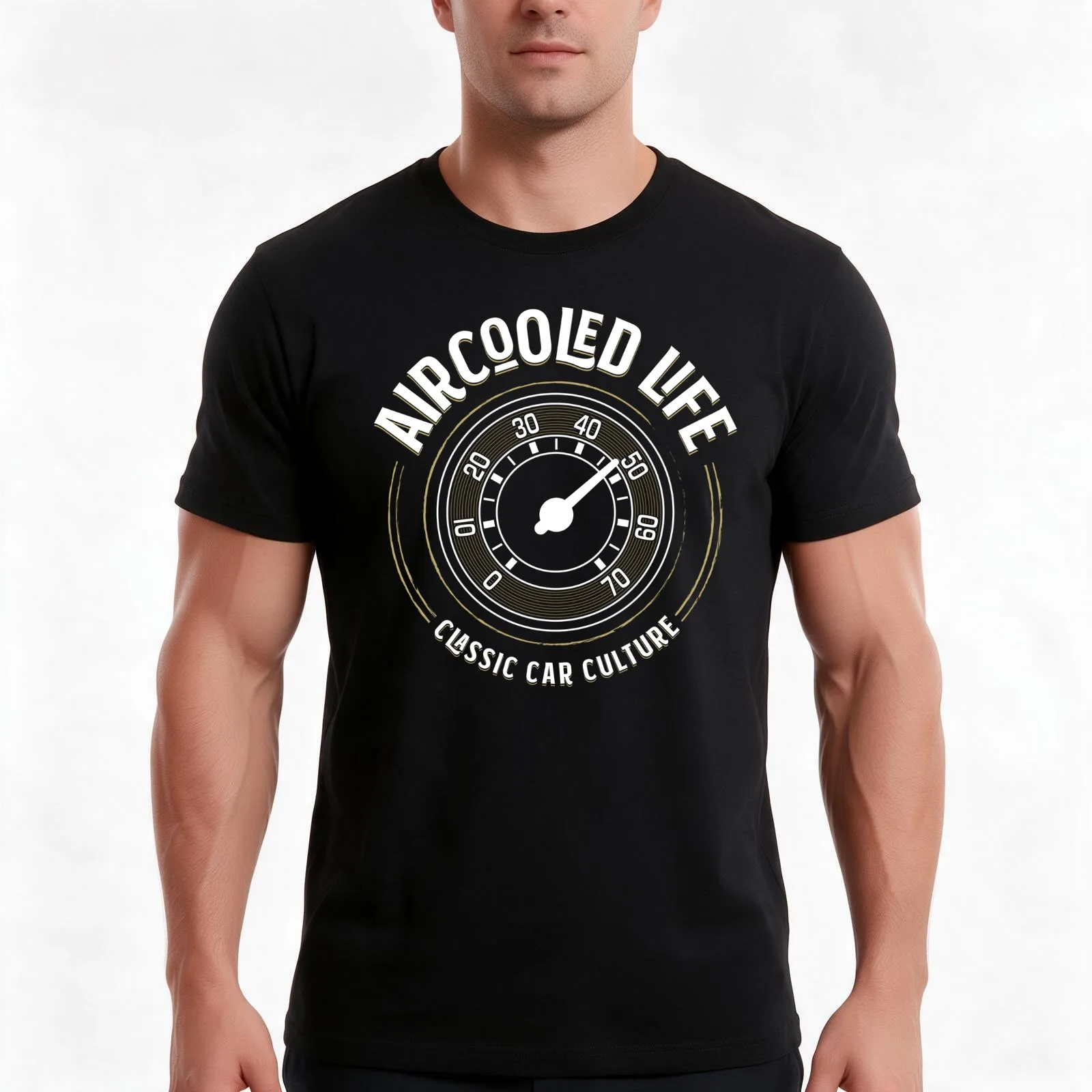 Aircooled Life - Speedometer Gauge Classic Car Culture T-Shirt, Summer Casual Cotton Tee, Oversized Streetwear Tops, 100% Cotton