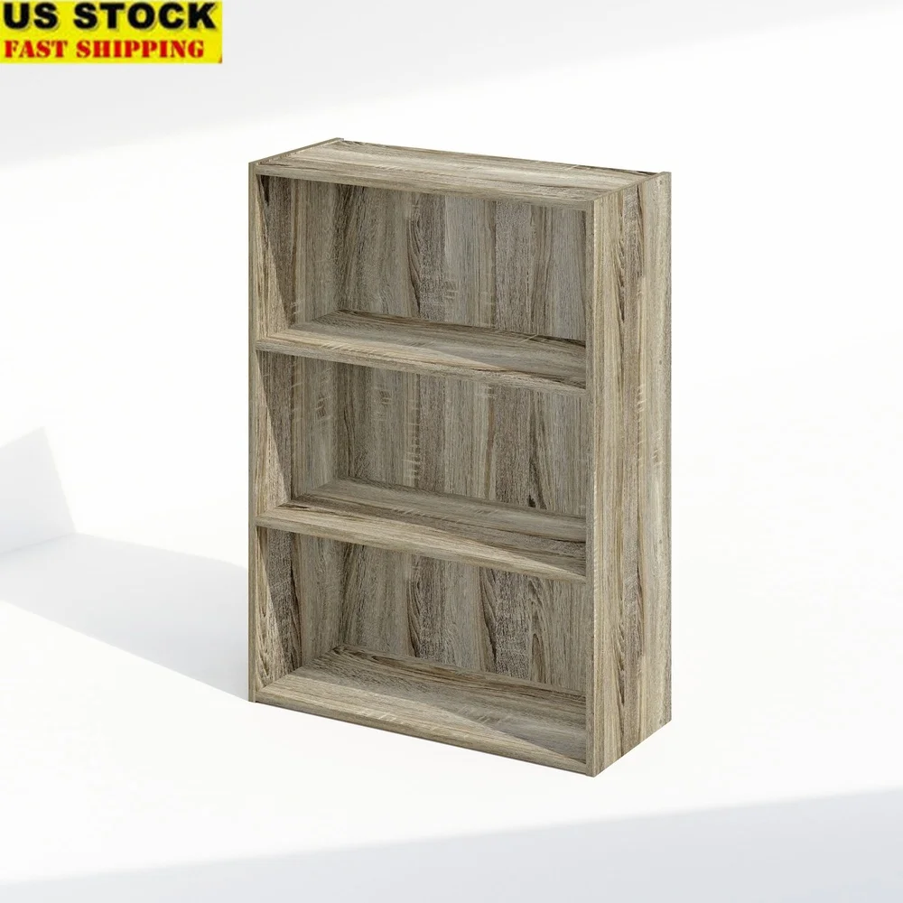 

Simple Open Shelf Bookcase 3-Tier Compact Storage Durable CARB Composite Wood Ideal Living Room Easy Assembly Modern Design
