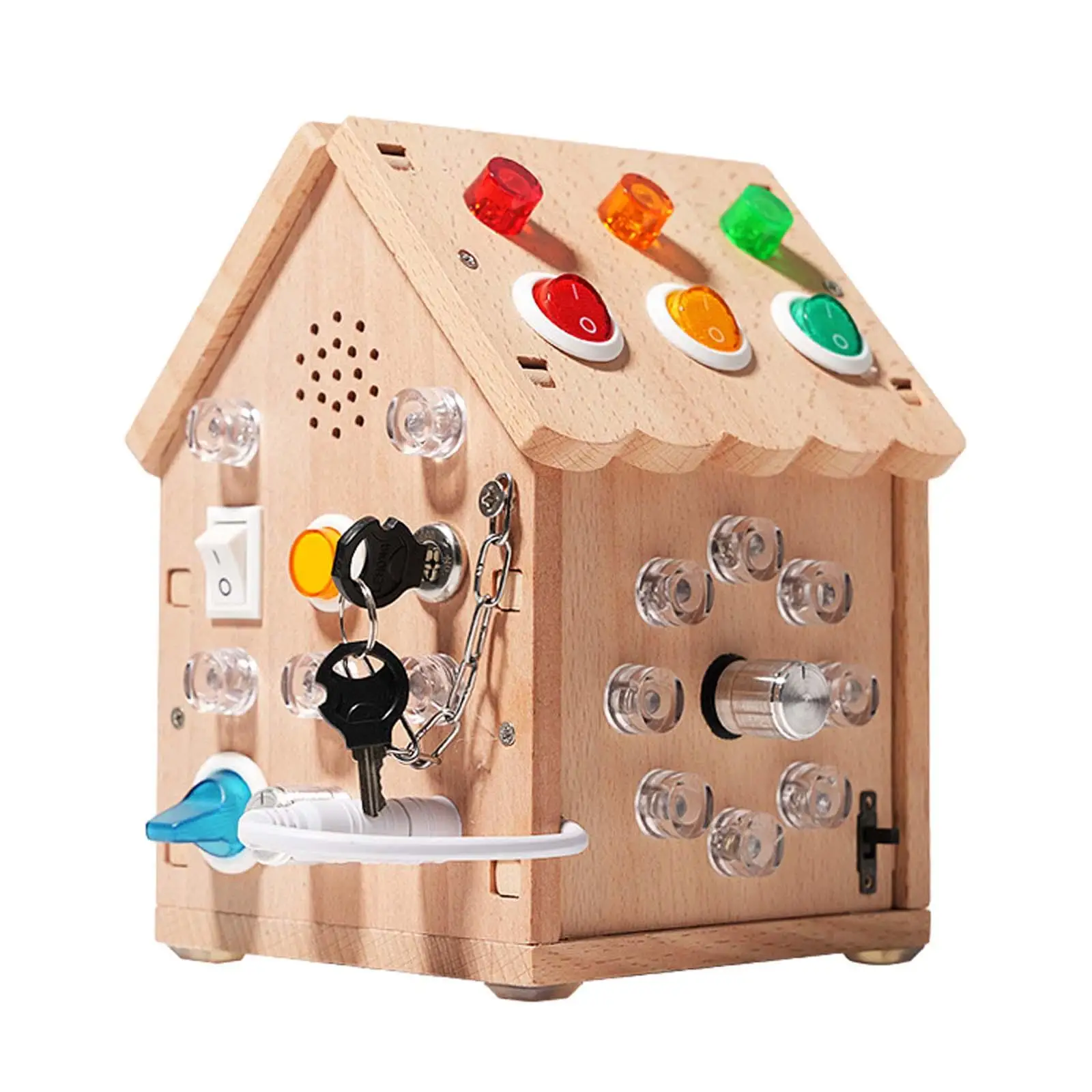 Casa de madeira luzes interruptor ocupado placa brinquedos com botões crianças atividade sensorial placa brinquedo para meninas meninos idade 3 + presentes aniversário