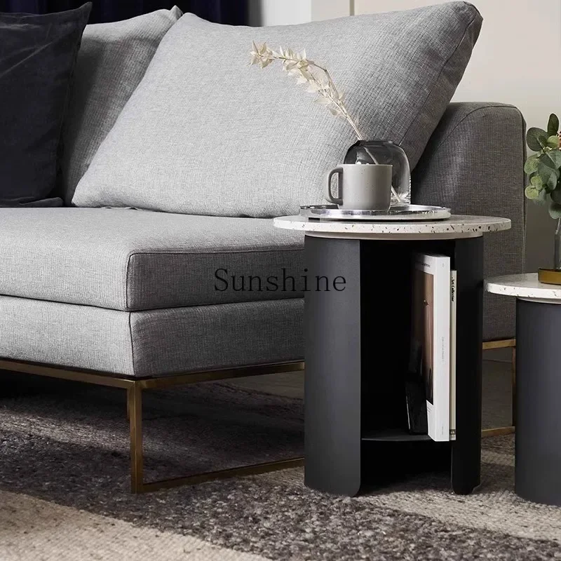 Nordic wrought iron sofa small coffee table simple modern creative terrazzo removable bedroom bedside table  FT
