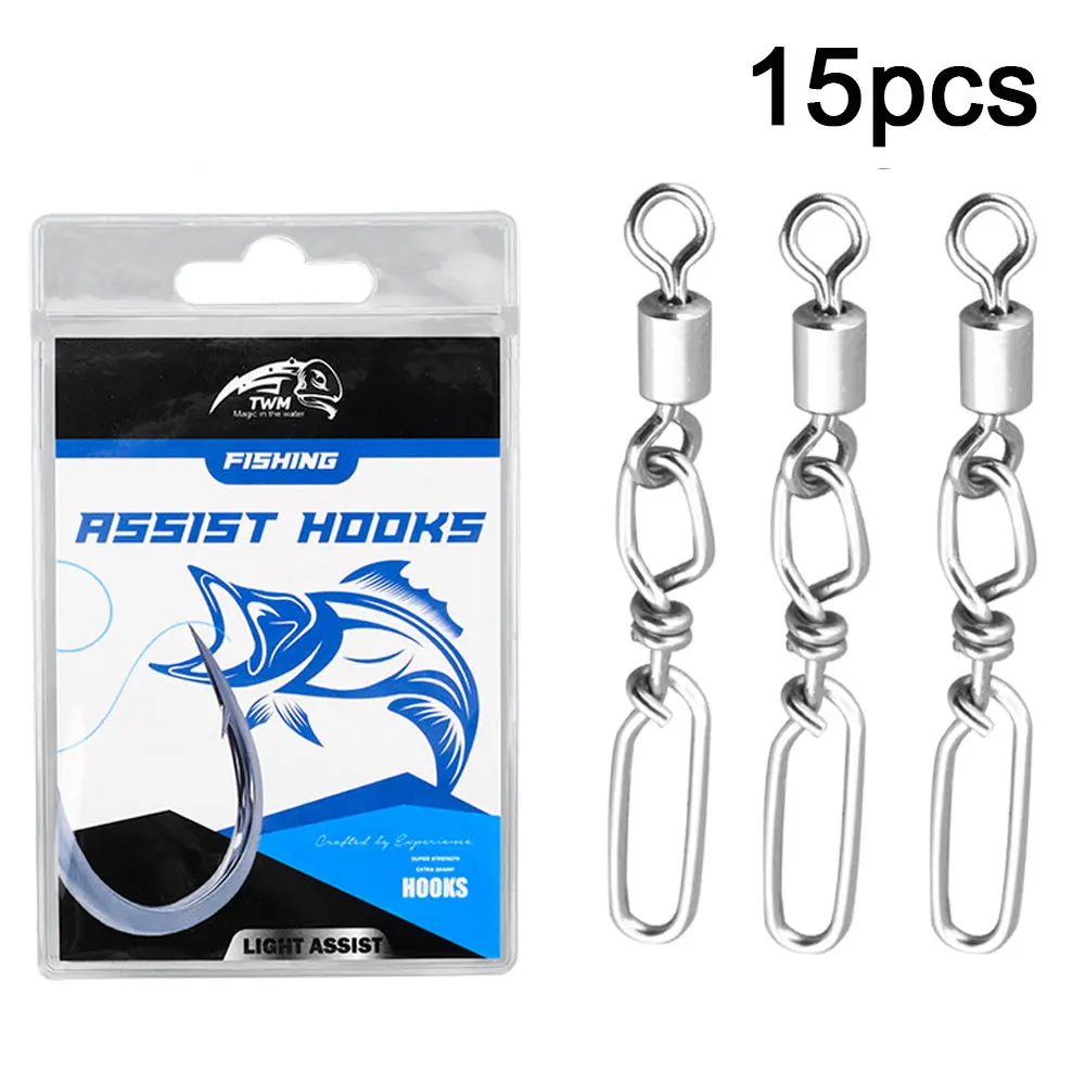 

15pcs Fishing Swivel Snap Ball Bearing Swivels Stainless Steel Coastlock Clip Snap Lure Fishing Connector Fishing Accessories