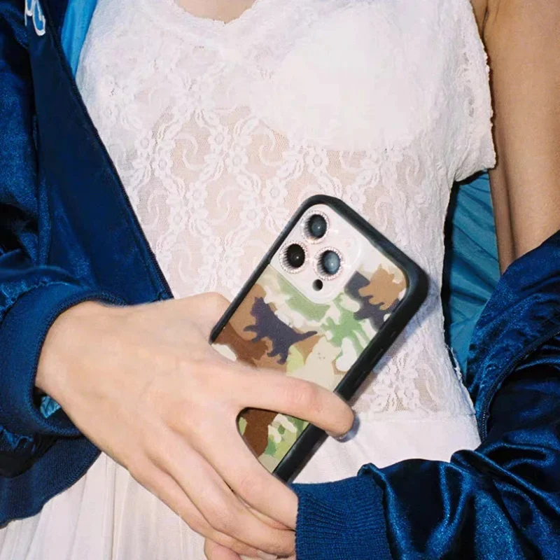Wildflower التمويه هريرة كامو الشؤون العسكرية المضادة للسقوط جراب هاتف آيفون 12 13 14 15 16 برو ماكس wf غطاء ناعم الحواف