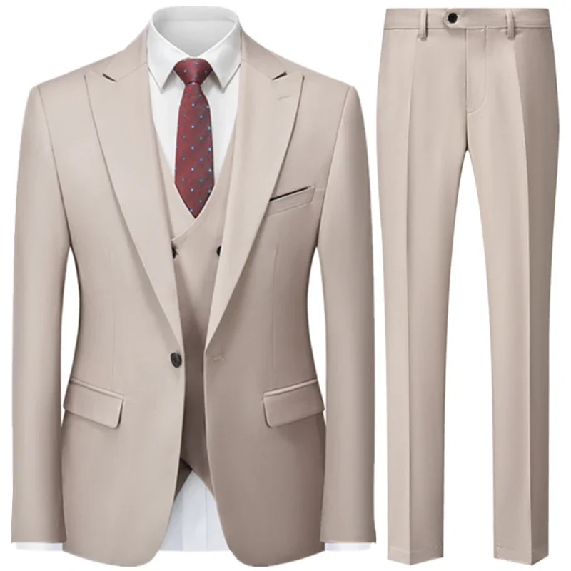 3 Pcs Suit Set Blazers Jacket Pants Vest / Men\'s Boutique Wedding Solid Color Best Man Host Formal Dress Coat Trousers