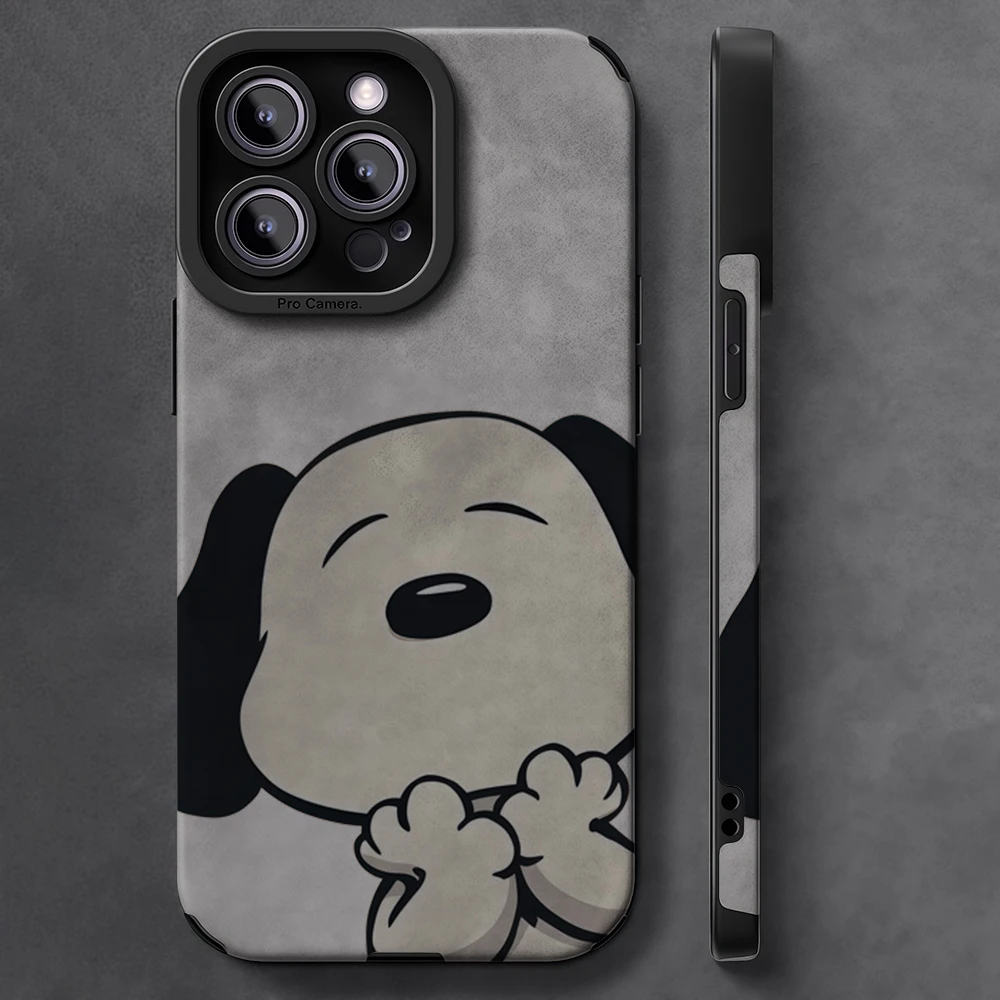 Luxuriöse, stoßfeste Leder-Lammfell-Handyhülle für iPhone 17 16 Pro Max Air 15 14 13 Max Charmed Pup Grin