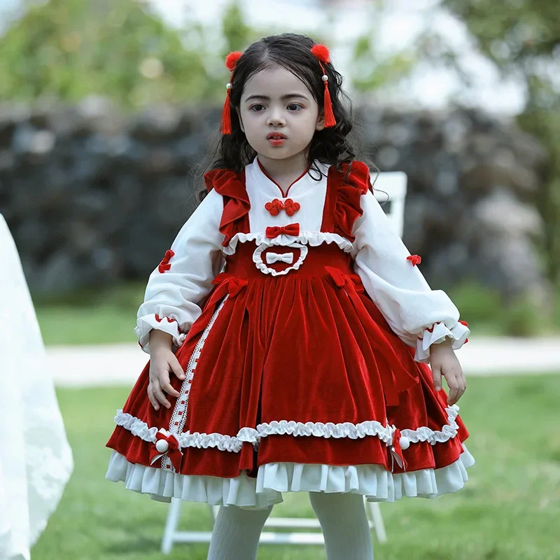 Autumn Winter Kids Dress for Girls Baby Lolita Girl Kawaii Wedding Party Dress Girl Ball Gown Chinese Style Princess Dress