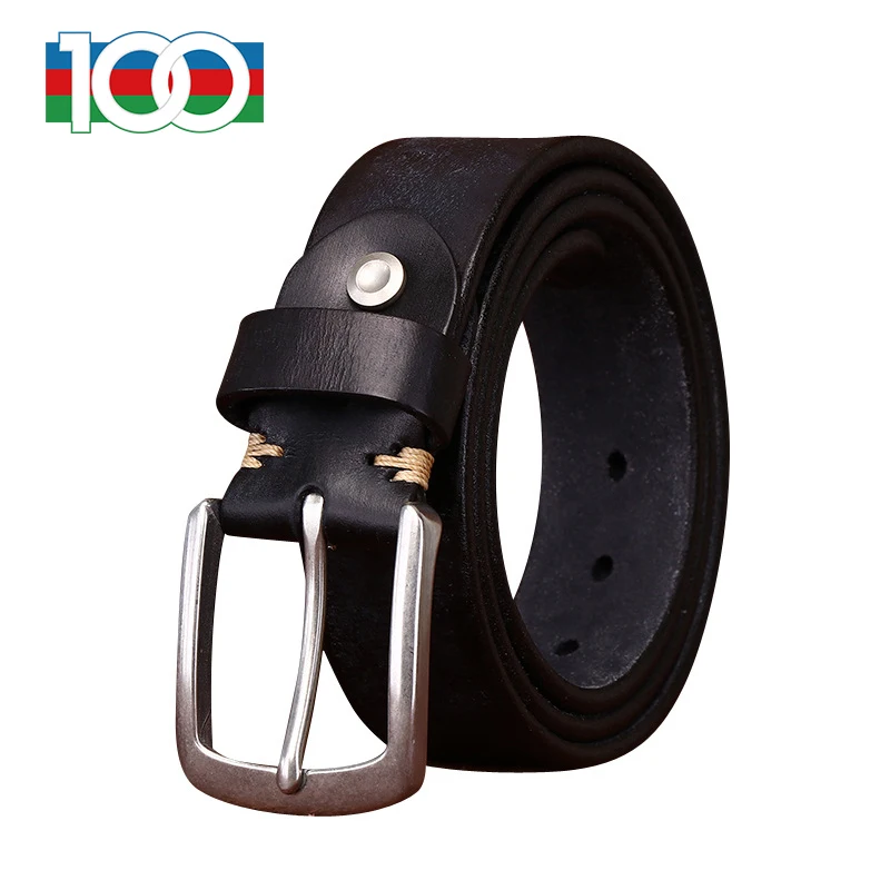 Men's leather belt thickened top layer cowhide leather belt Men's leather stainless steel buckle washed retro simple casual belt