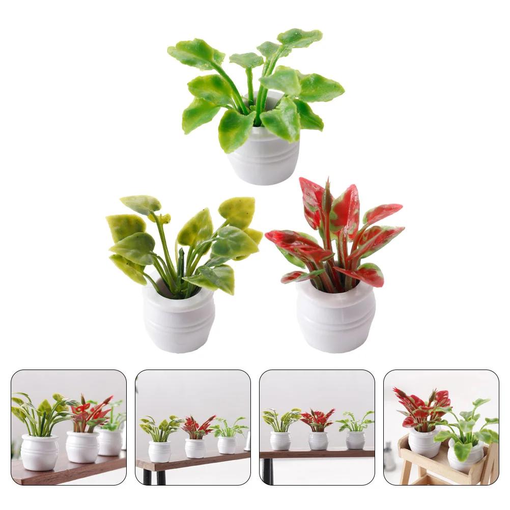 

3 Pcs Miniature Plant Pots Potted Plants Flowerpot Bonsai Craft Decoration Plastic for Dollhouse