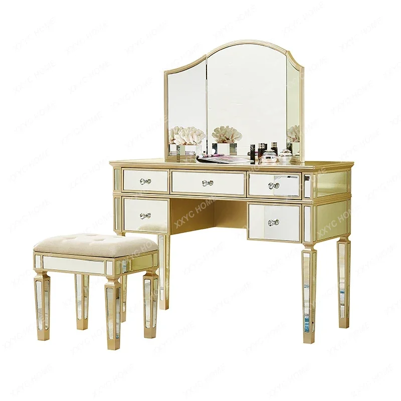 XX Light Luxury Solid Wood Dresser, Bedroom Modern Simple Storage Cabinet Integrated Small Dressing Table High-end