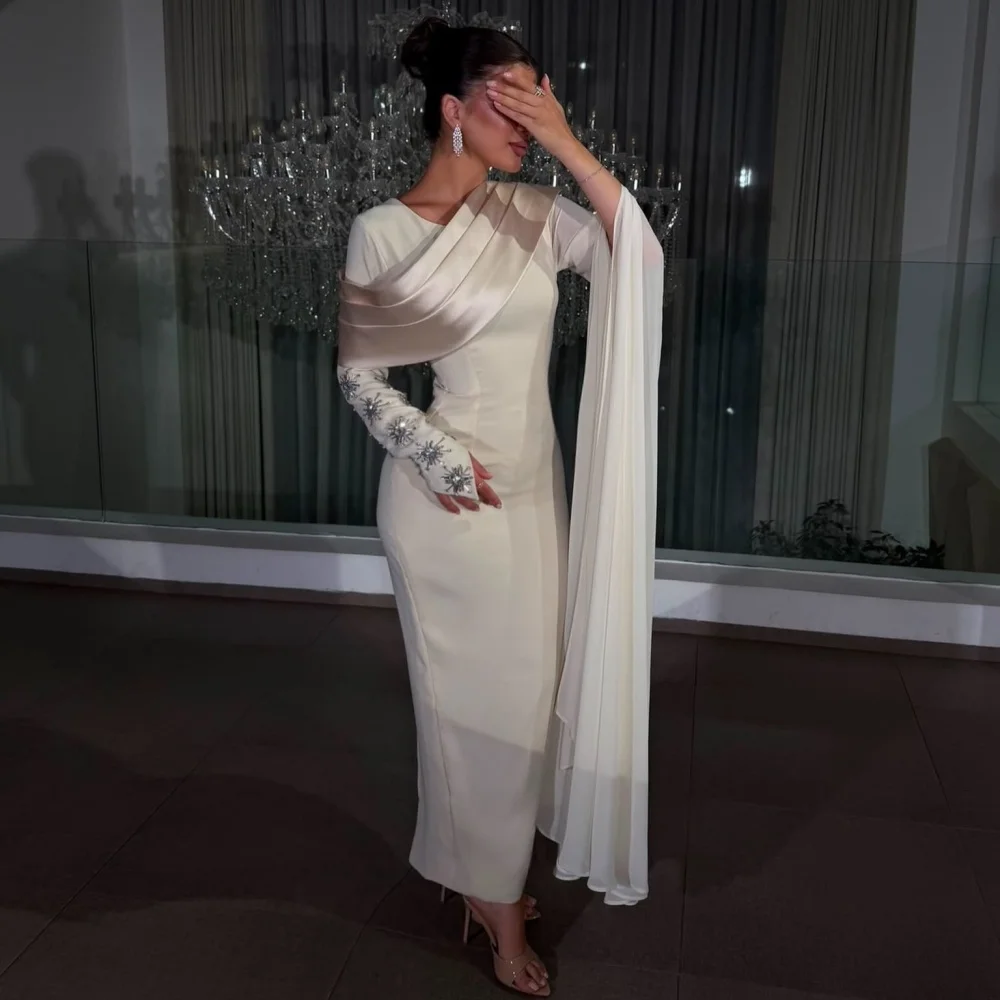 Customized Formal Evening Gowns O-Neck Straight Midi Dresses Glitter Elegant Party Dresses High Quality