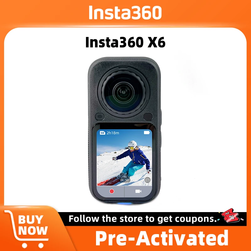 Insta360 X6 8K 360° Camera 1-Inch Imaging 360 Windproof Microphones New Xtreme Battery, 140-minute Runtime