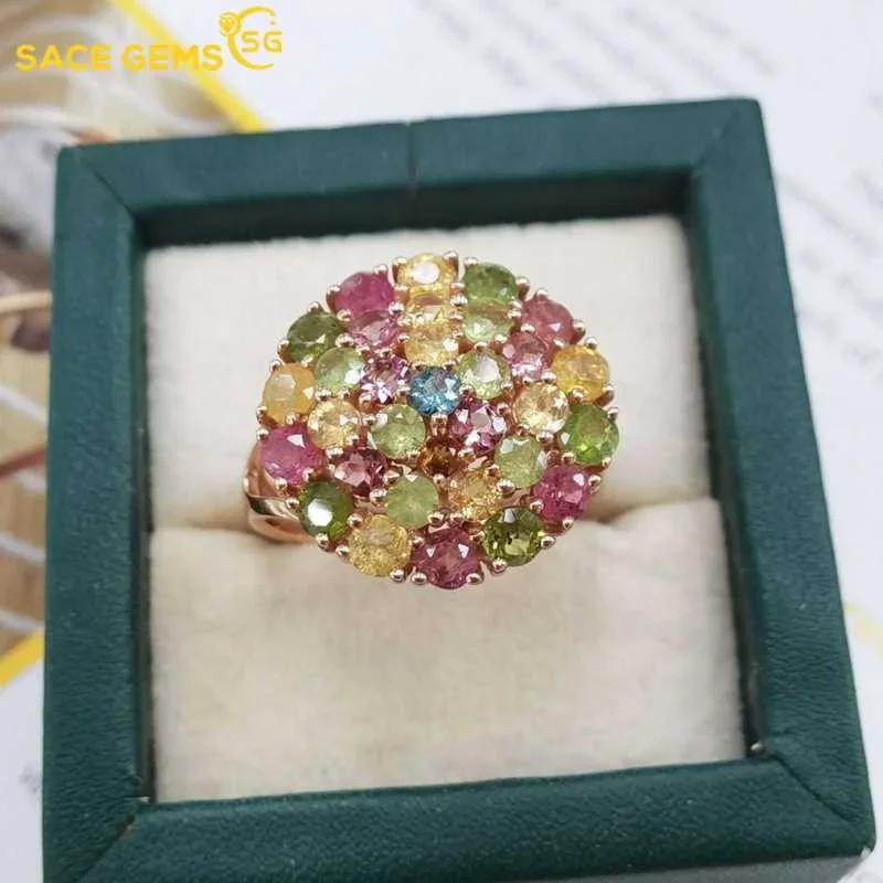 SACE GEMS New Arrival Trend 925 srebro turmalin pierścionki z kamieniami szlachetnymi dla kobiet zaręczyny imprezowa, koktajlowa piękna biżuteria