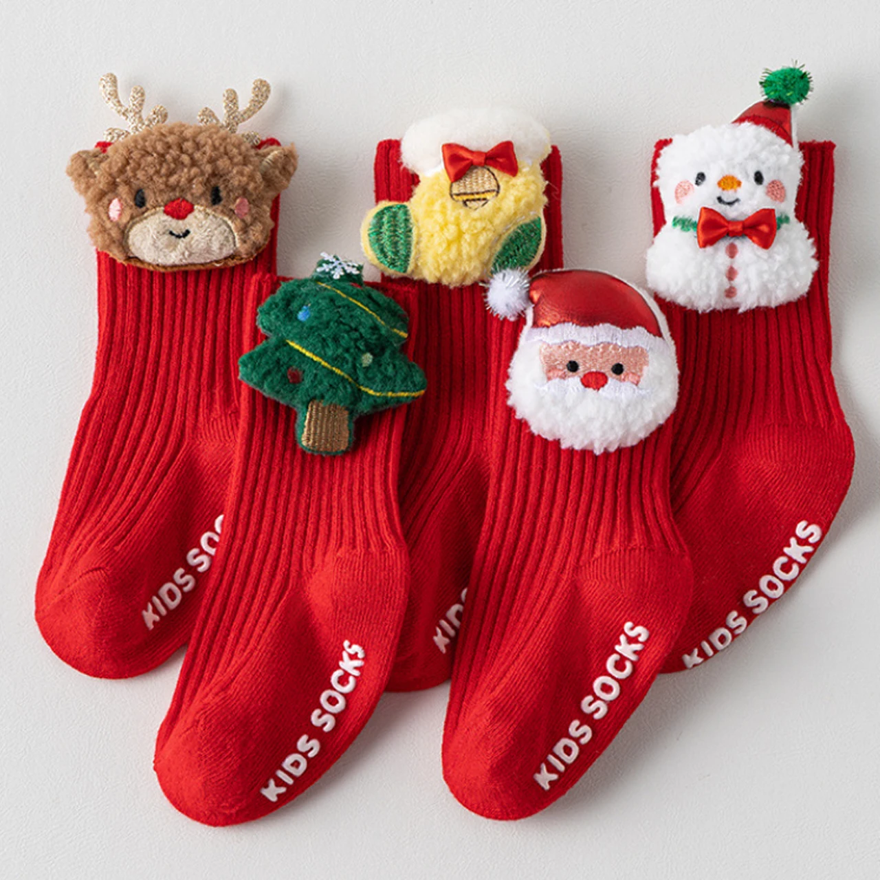 

﻿ Kids Red Christmas Socks Cute Elk Tree Snowman Children Anti-Slip Floor Socks Winter Warm Baby Middle Tube Sock Xmas Footwear