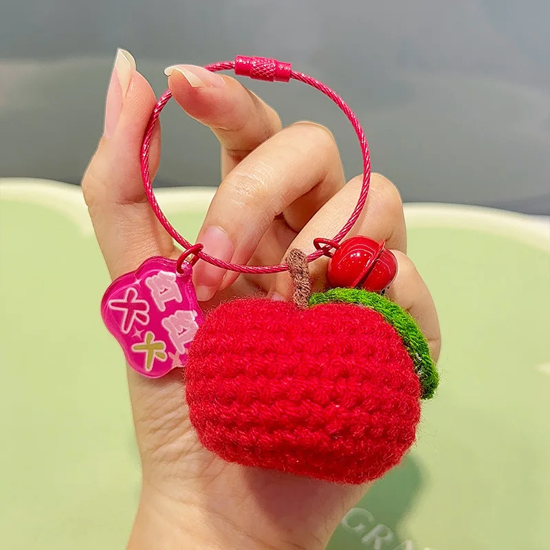 New crochet apple plush pendant cute braided fruit flowers bell lucky decorate pretty  brand series keychain soft doll gift