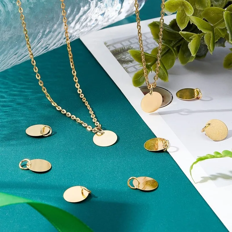 100Pcs Brass Stamping Blank Tag Charms 12mm Flat Round Metal Stamps Tags Golden Blanks Pendants with Jump Ring for Bracelet - view 3