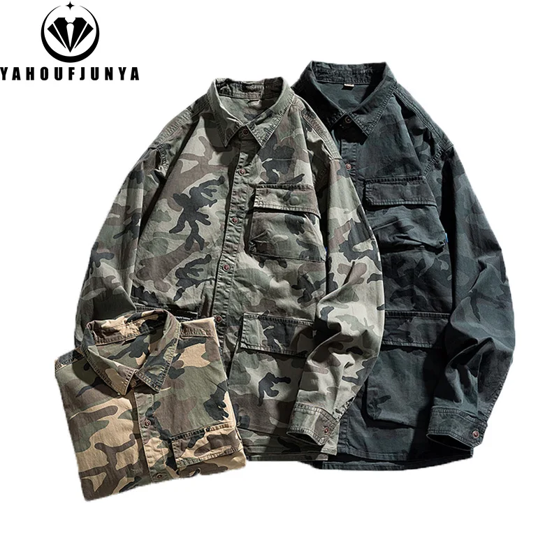 

New Men Spring Long Sleeve Camouflage Cargo Casual Lapel Blouses Men High-Quality Design Outdoors Brand Clothing Shirt Male Coat