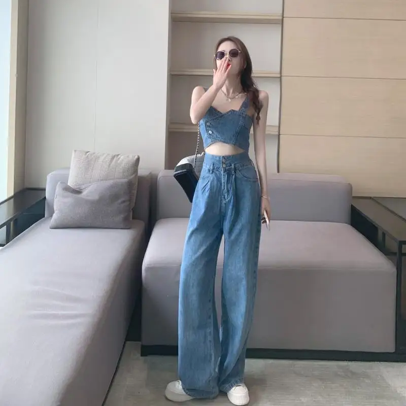 Wide Leg Ladies Trouser Chic and Elegant Comfortable Outfit Korean Style Cheap Promotion Groups of Women's Pants Two Piece Set