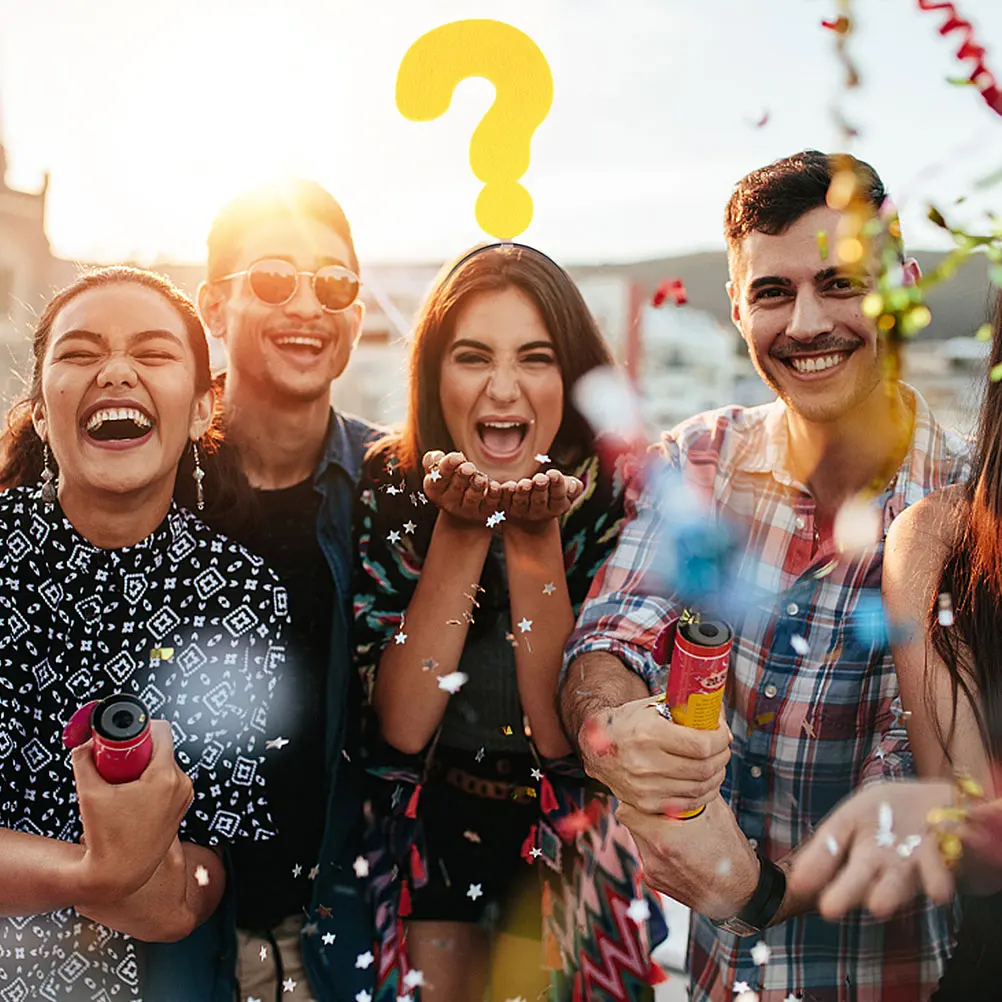 4 Stück lustige Requisiten Stirnband Haarreifen Herz Festival Zubehör Kopfschmuck Stoff Kostüm Stirnbänder mit Frage Kopfbedeckung Mode