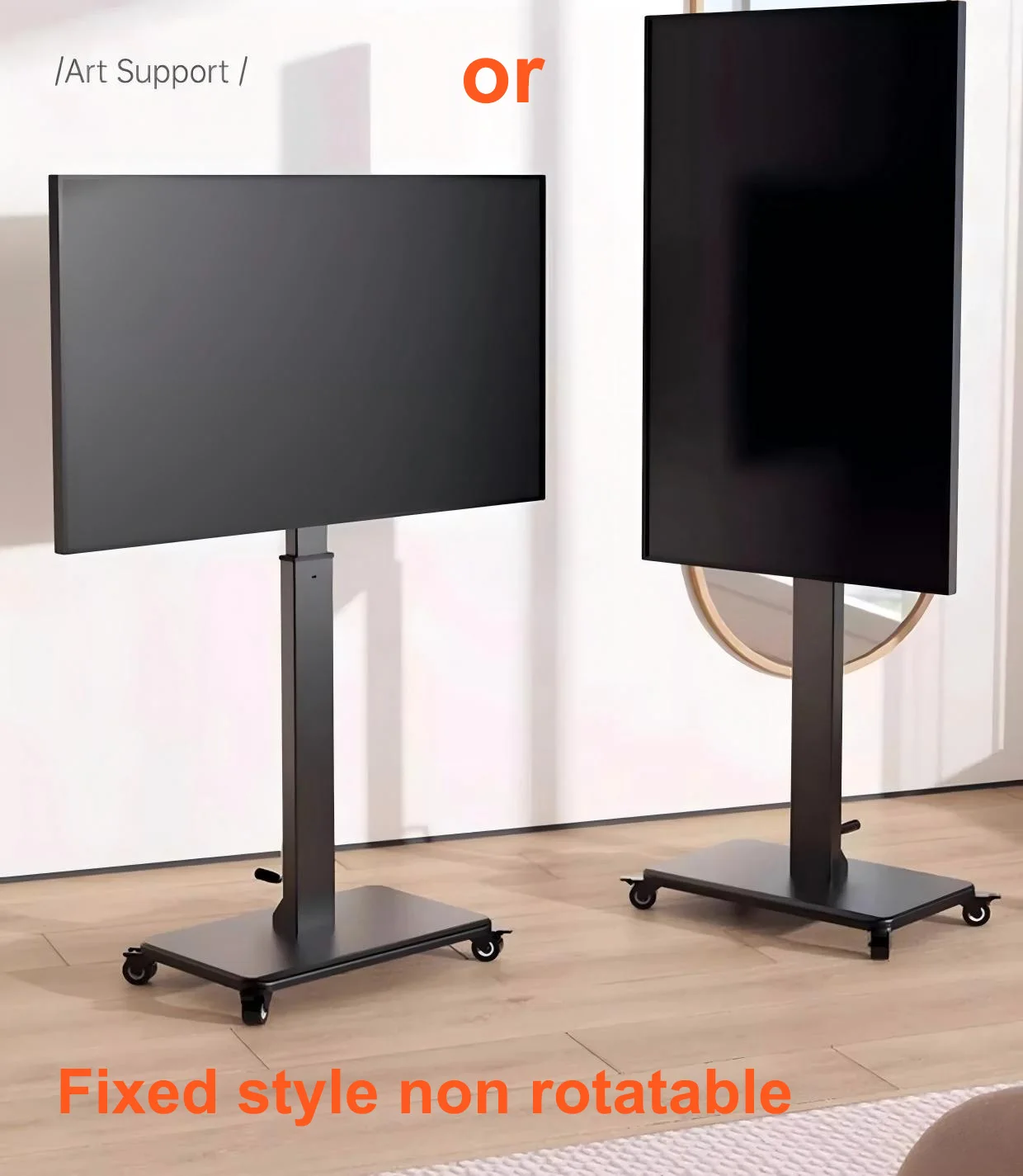 Rolling Floor TV Stand,Universal Mobile TV Cart for 26-65 inch TVs up to 110 lbs, Height Adjustable TV Stand without Swivel