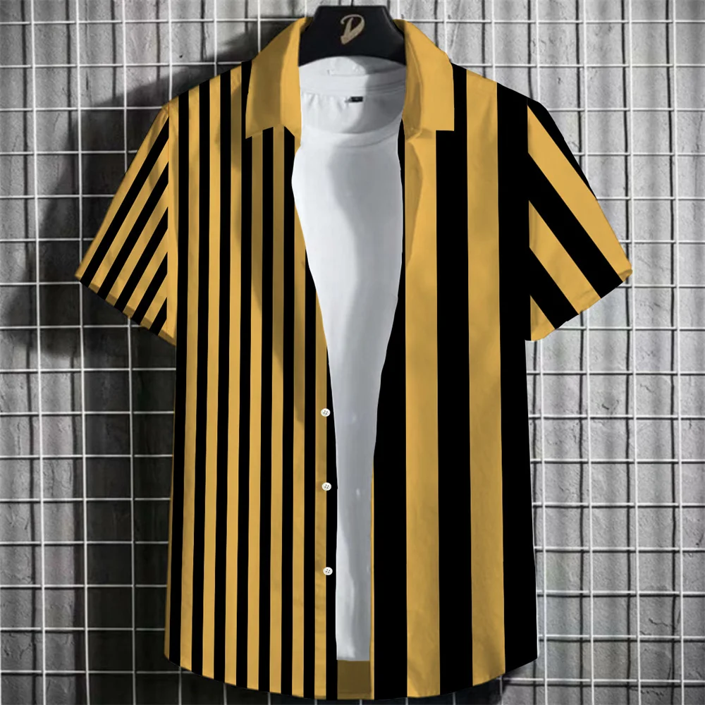 Stripe Men's Shirt Flower 2025 3d Print Shirt Casual Short-sleeved Tops Beach Party Shirts Man Hawaiian Shirt Male Clothes Loose