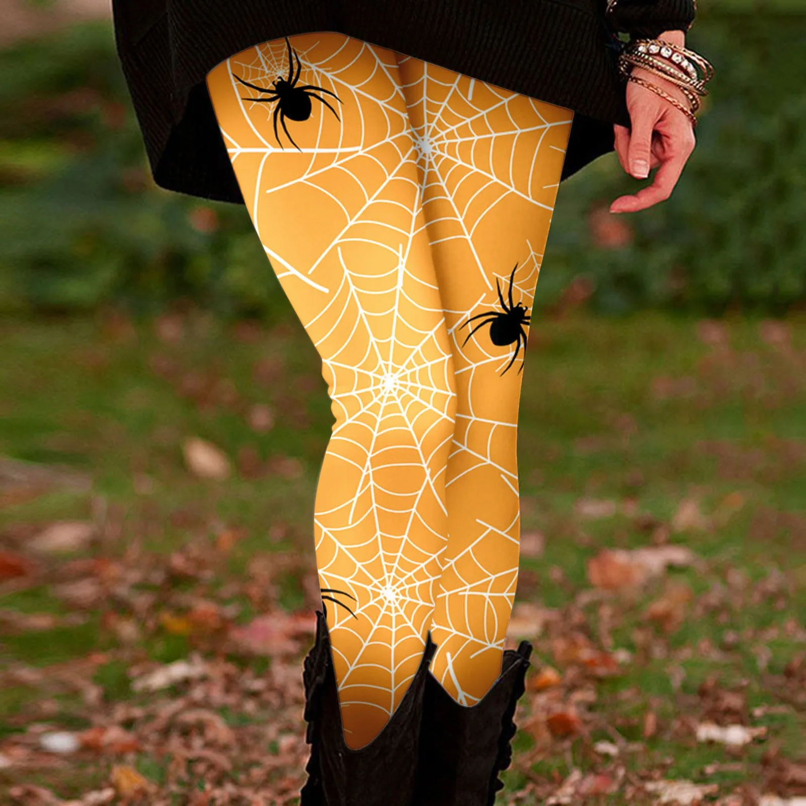 Halloween Leggings Womens Spider Web Black Gothic Stretch High Waist Legging Running Daily Fitness Pants For Ladies 90s Girls