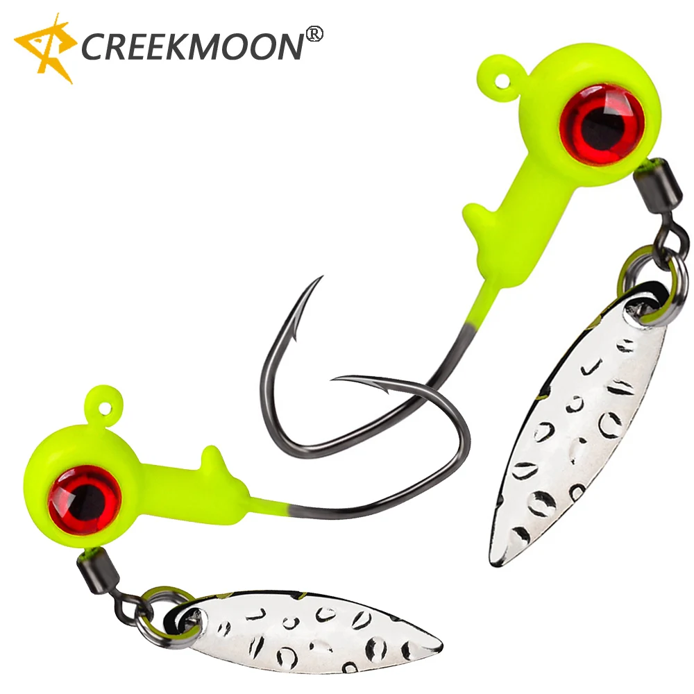 10pcs Pesos Jig Cabeça Gancho de pesca com Spinner Colher Mini Gelo Farpado Jigging Único Fishhooks para Bass Trout Soft Lure Worm