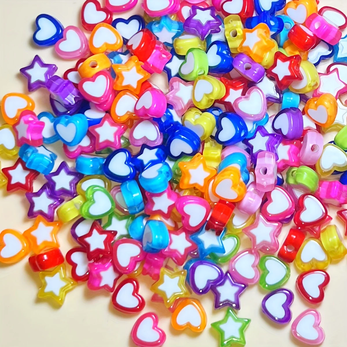 200/100pcs 8-9mm double-layer beads peach heart and pentagram Acrylic beads, DIY bracelets, necklaces, ornaments.Festival, gift.