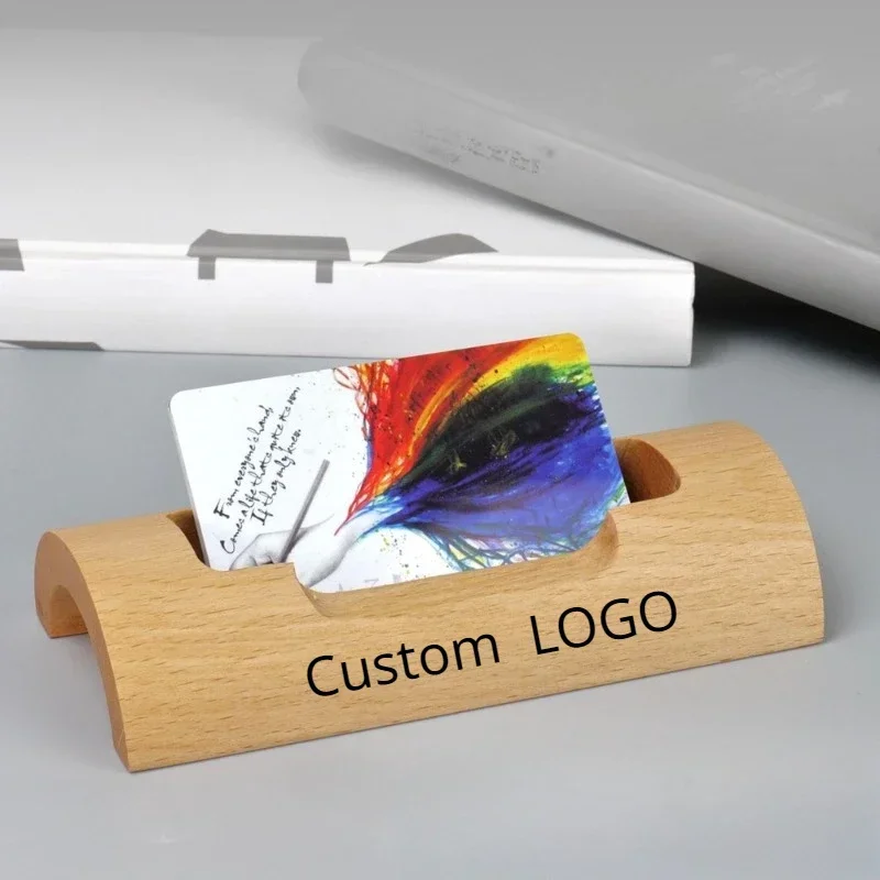 

Customized Logo Beech Wood Business Card Box Laser Engrave Wooden Clip Personalized Name Number Cardcase Activities Gifts