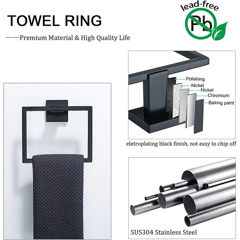 Black Bathroom Shelf kit Stainless Steel Toilet Paper Holder Towel Rack Hook Bathroom Hardwares Organizer Accessories Set