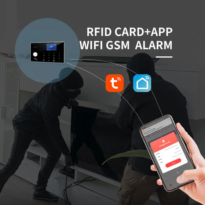 Wifi GSM Home Burglar Alarm System IOS Android Tuya Smart Life APP RFID Touch Keyboard 433MHz Wireless Sensor