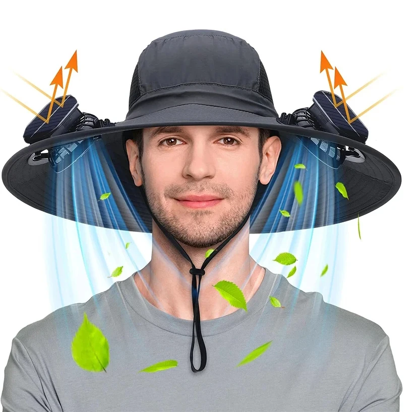 

Outdoor Wide Brim Sun Hat With Solar Fan Wide Brim Solar Fan Outdoor Fishing Hat Solar USB Charging Powered Hat Adjustable