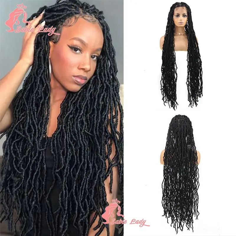 

40'' Super Long Synthetic Full Lace Braided Wigs for Black Women Butterfly Senegalese Twist Braided Wigs Braid Lace Front Wig