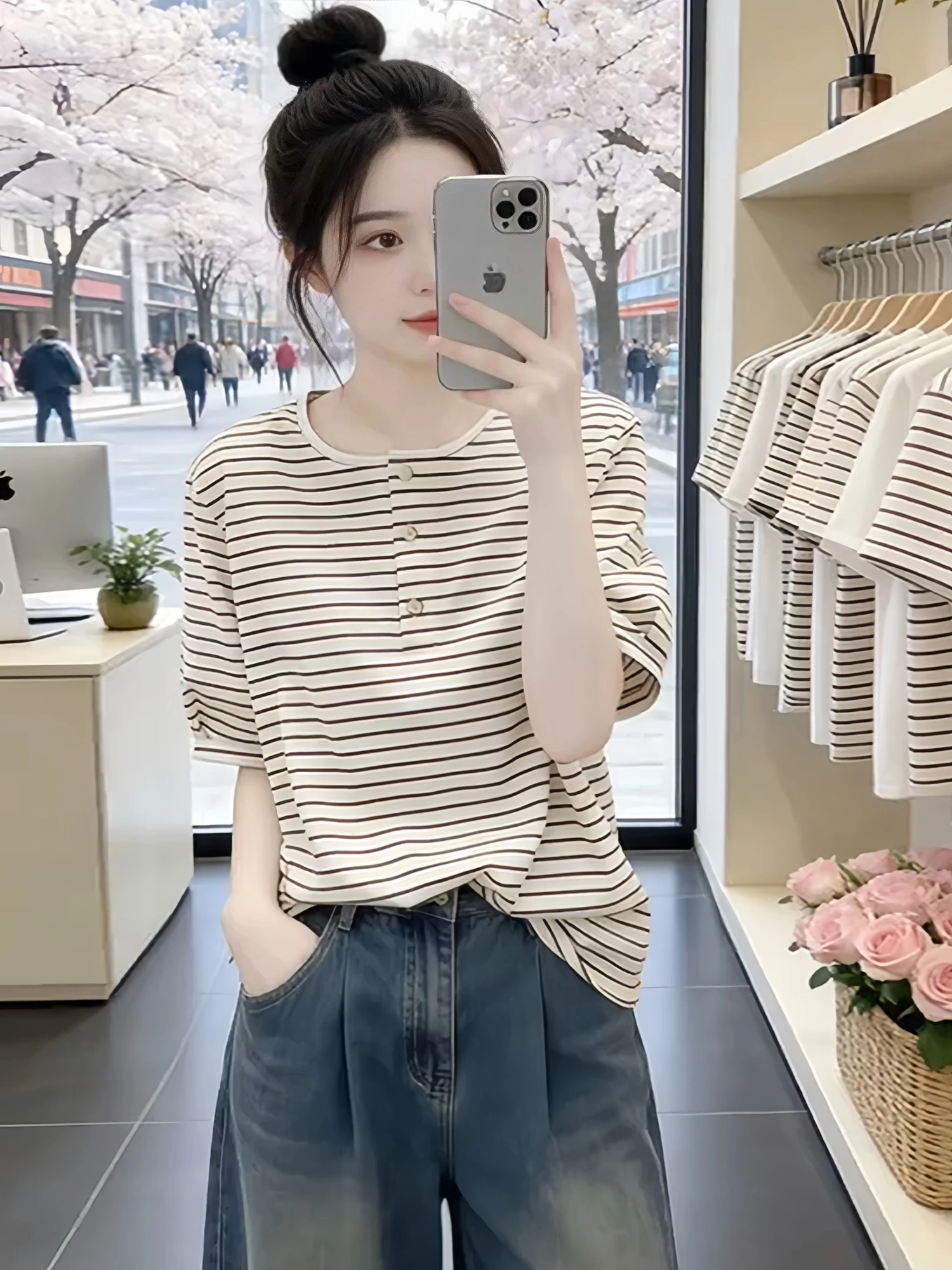 

Loose Women's Stripe T-Shirt Short Sleeve Casual Style Summer New Fashion Color Block Top Breathable Comfortable High Waist