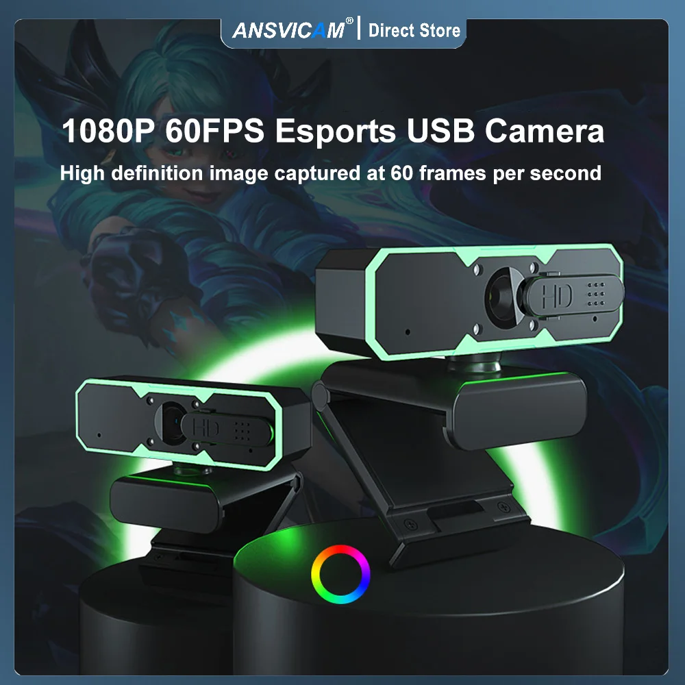

1080p 60fps RGB светодиодная игровая веб-камера USB-камера для игрового ПК, компьютера, ноутбука, видео, веб-камера с микрофоном, 7 цветов