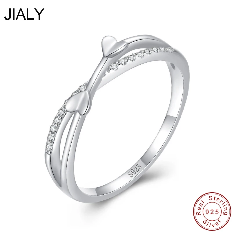 

JLY Fine Fine European Clear AAA CZ Cross Heart S925 Sterling Silver Ring For Women Birthday Party Wedding Gift Jewelry