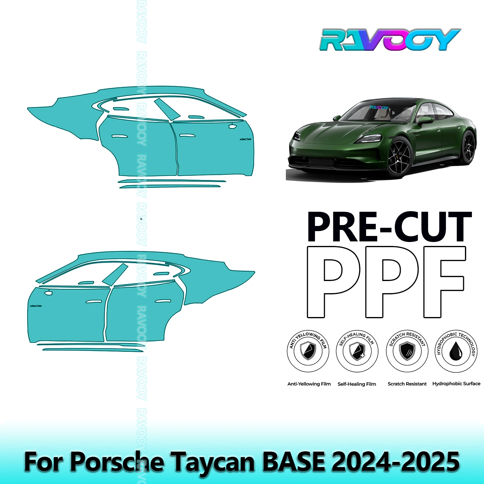 

For Porsche Taycan BASE 2024-2025 8.5mil Clear Matte Pre-Cut PPF Door & A/B Pillar Kit TPU Paint Protection Film Set