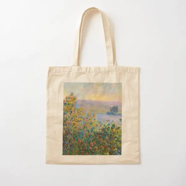 Claude Monet Flower Beds At Vetheuil C  Canvas Bag Travel Grocery Reusable Printed Casual Ladies Fashion Shopper Unisex Fabric