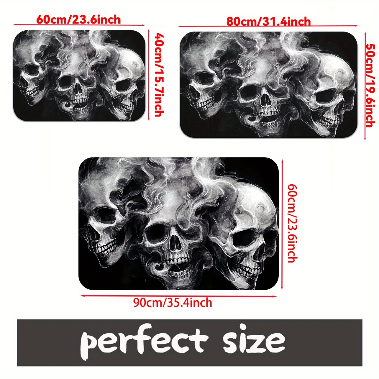Gothic Skull Design Non-Slip Outdoor Mat - Absorbent Microfiber Polyester Floor Mat with Intricate Smoke Effect, Machine Washa