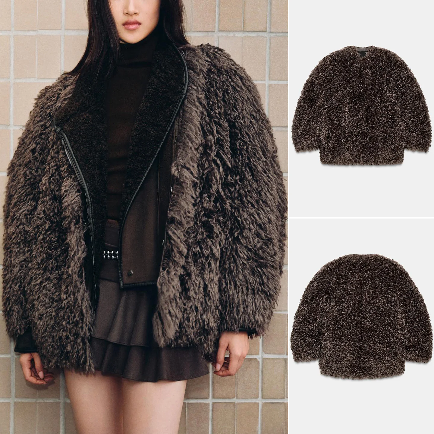 

Зимняя женская куртка-пилот с круглым вырезом, длинными рукавами, эффектом искусственного меха, повседневная, укороченная, на молнии, без капюшона