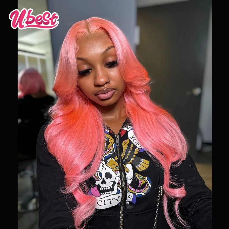 

Ubest Pink Colored Body Wave Cosplay Wigs 13x6 Lace Front Wigs Brazilian 100％ Human Hair Transparent 200 Density Wigs For Women